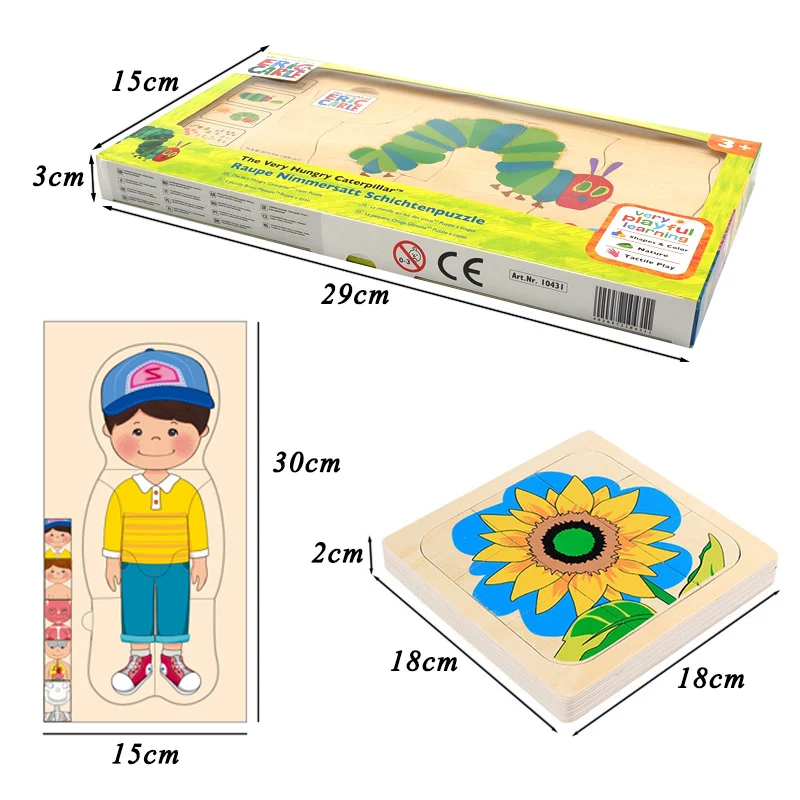 Montessori Man Woman Growth Puzzles Wooden Toys Caterpillar Frog Sunflower Growth Process Puzzle Educational Toys For Children - Image 6